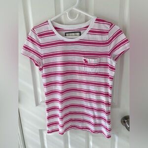 Abercrombie & Fitch Pink and White Striped Pocket Tee